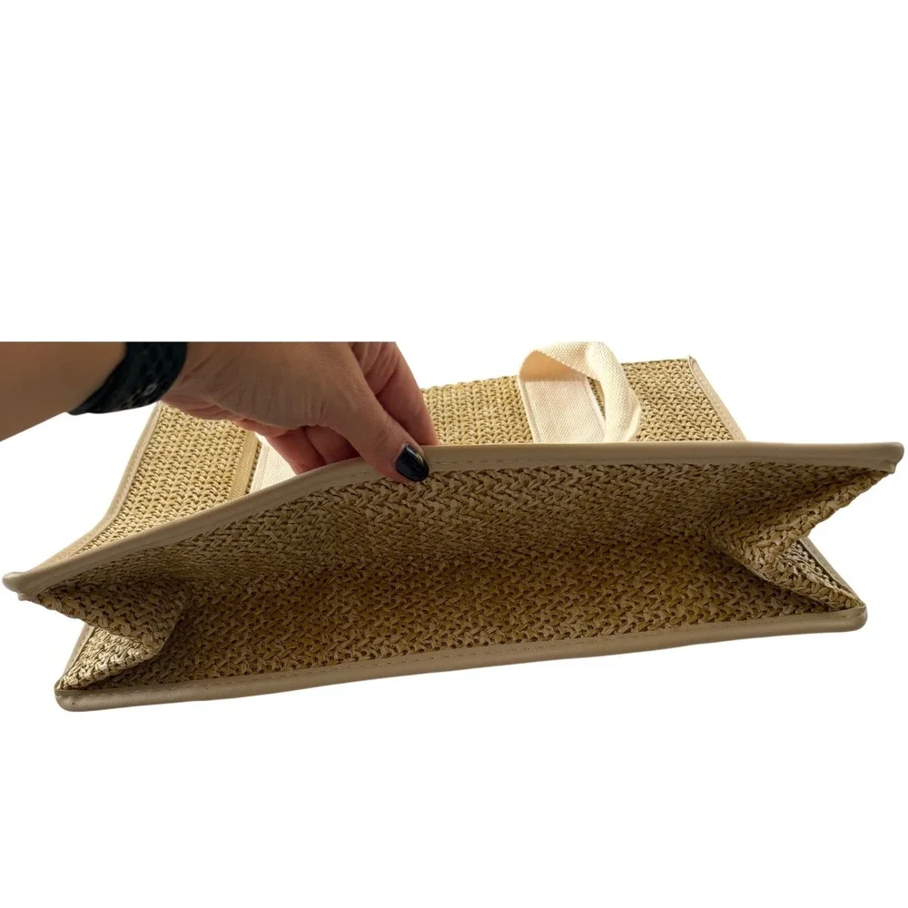 Dolce Vita Woven Straw Tote Bag Beach Summer Shopper Neutral Cream